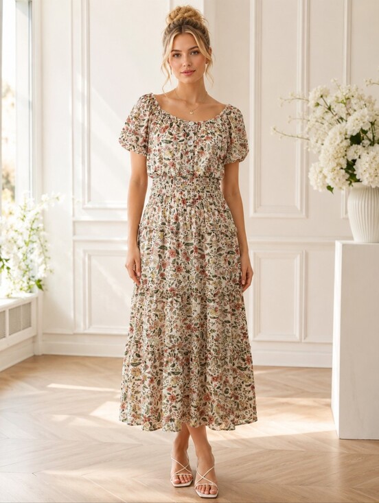 figueroa & flower Dresses & Skirts - FIGUEROA & Flower| Floral Smocked Maxi Dress Romantic Puff Sleeve | Size Small